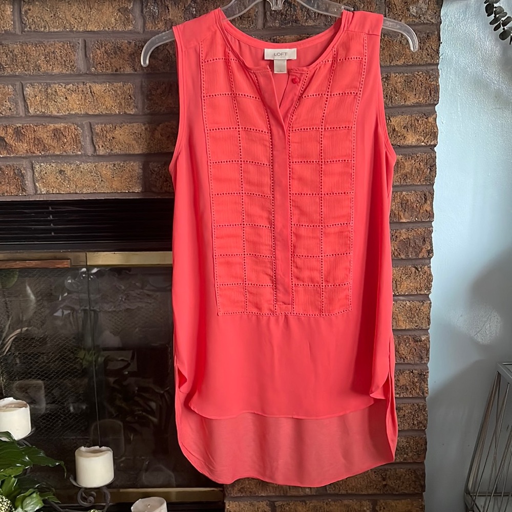 NWOT Loft coral pink embroidered sleeveless top